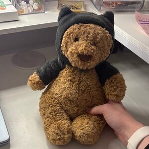 Adorable Brown Teddy Bear with Black Hoodie Jellycat